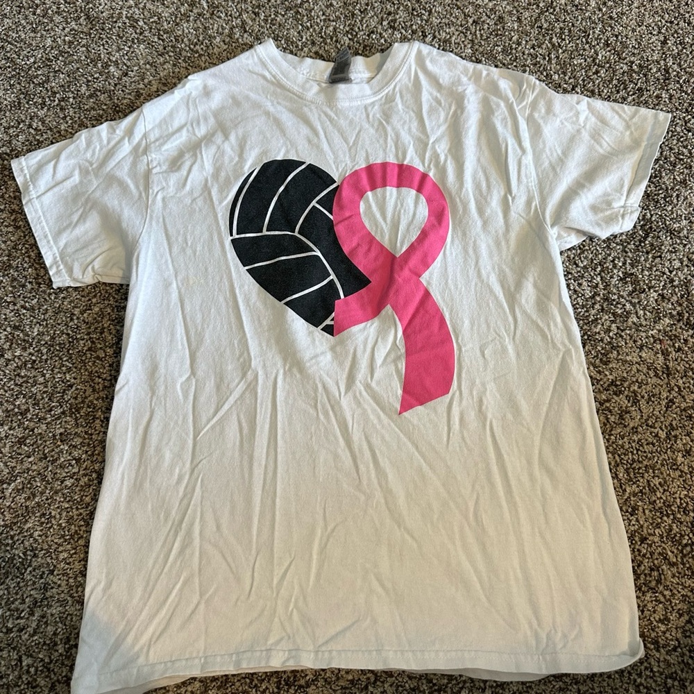 Gildan White Tee with Black and Pink Heart Design